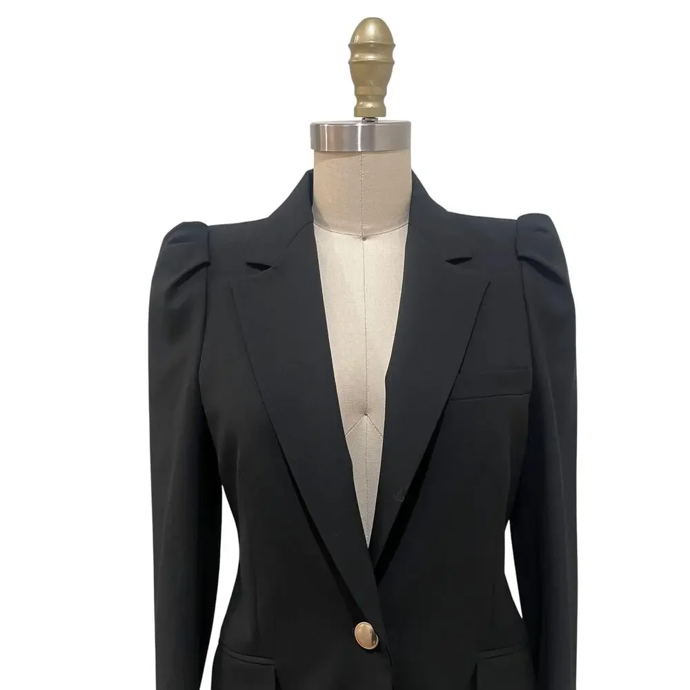 Zara Woman Blazer Womens Small Black Puff Shoulder One Button Lined Jacket